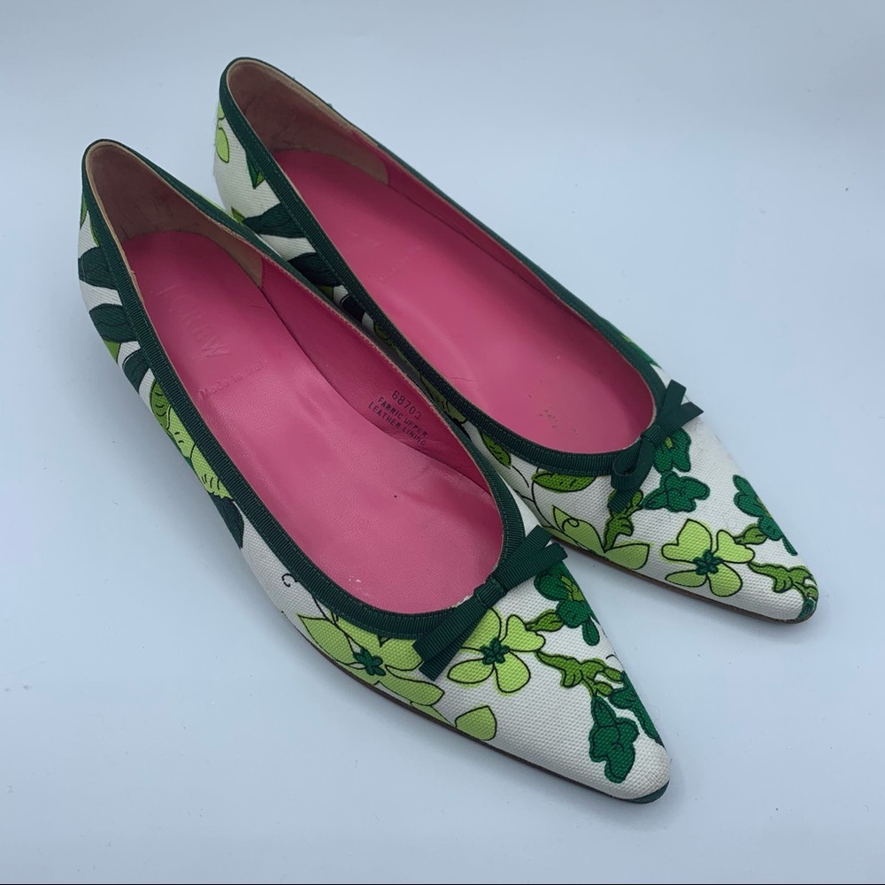 RARE Jcrew green floral Lucy Flats